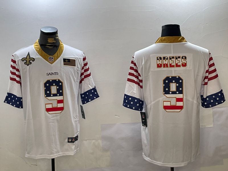 Men New Orleans Saints #9 Brees White National Flag 2024 Nike Limited NFL Jersey style 4->new orleans saints->NFL Jersey